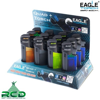 EAGLE TORCH QUAD TORCH W/ CIGAR HOLD 12CT/ DISPLAY - PTQ200